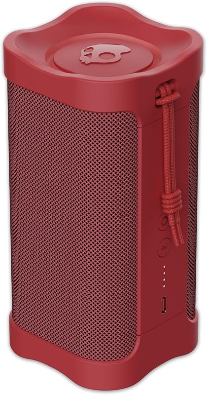 parlante inalámbrico Bluetooth Skullcandy - parlante portátil resistente al agua IPX7 con radiadores pasivos personalizados duales, batería de 14 horas, envoltura de muñeca de nylon y estéreo inalámbrico verdadero (rojo)