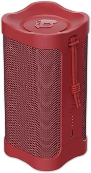 مكبر صوت لاسلكي بلوتوث Skullcandy - مكبر صوت محمول مقاوم للماء IPX7 مع مشععات سلبية مخصصة مزدوجة، بطارية تدوم 14 ساعة، لفافة معصم من النايلون، ستيريو لاسلكي حقيقي باللون الأحمر