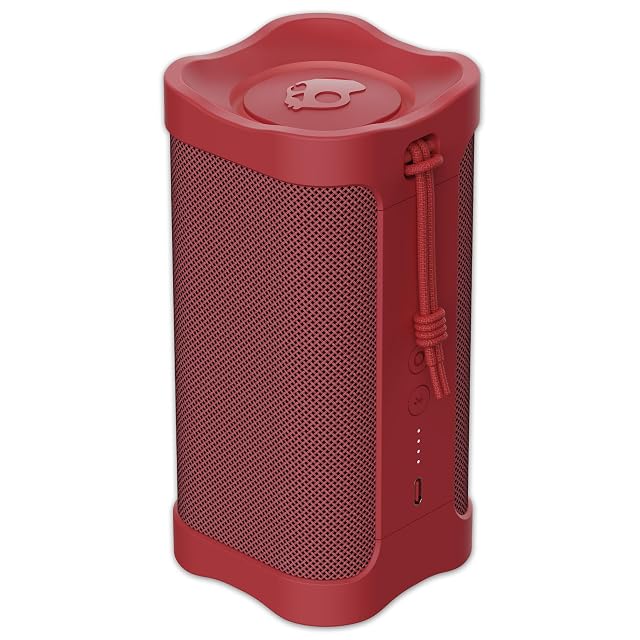 Skullcandy Wireless Bluetooth Speaker - IPX7 Waterproof Portable Terrain Speaker with Dual Custom Passive Radiators, 14 Hour Battery, Nylon Wrist Wrap, & True Wireless Stereo (Red)