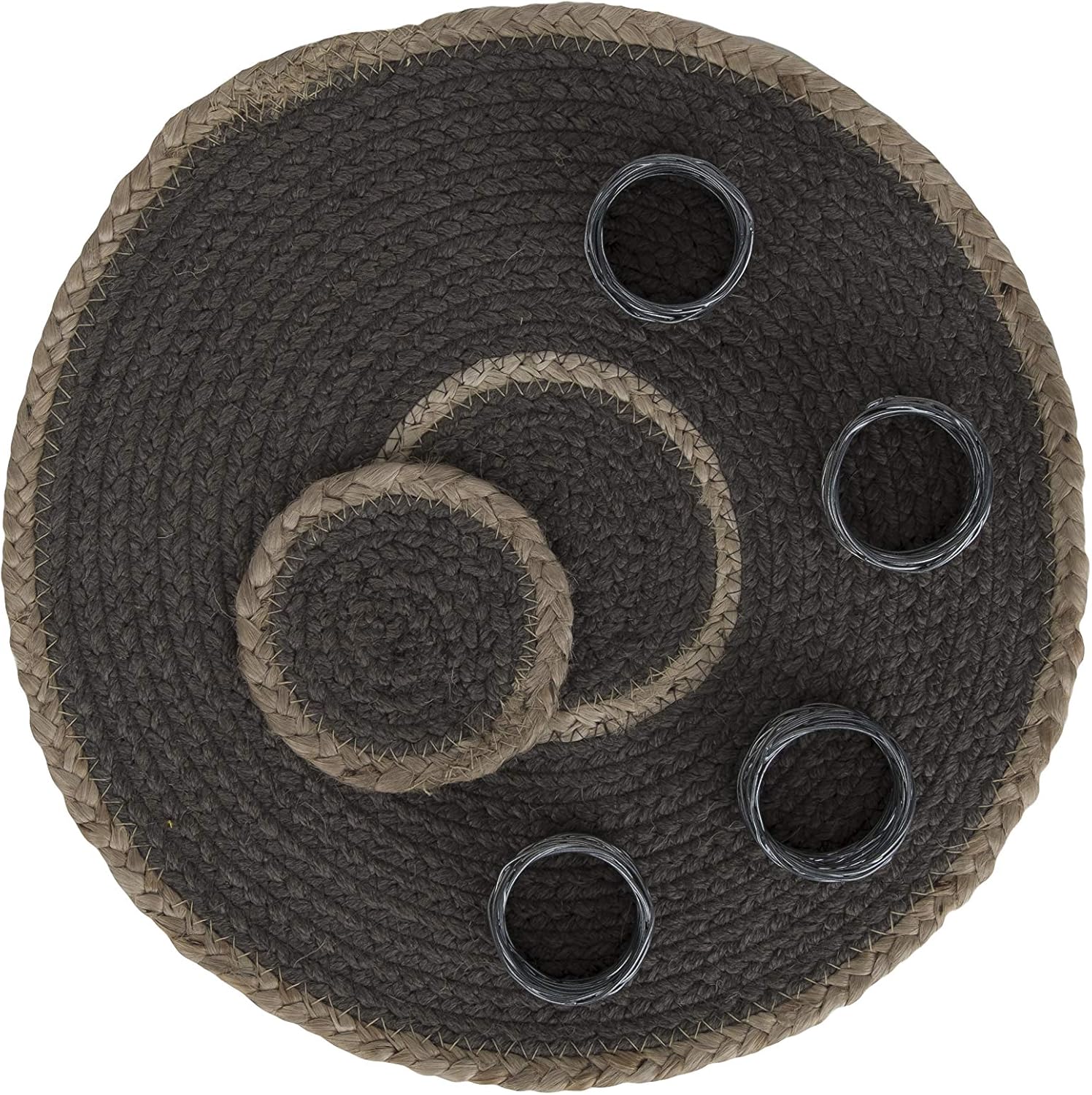 Penguin Home 12-Piece Grey Jute Dining Set, Handcrafted Placemats, Coasters & Napkin Rings - Image 4