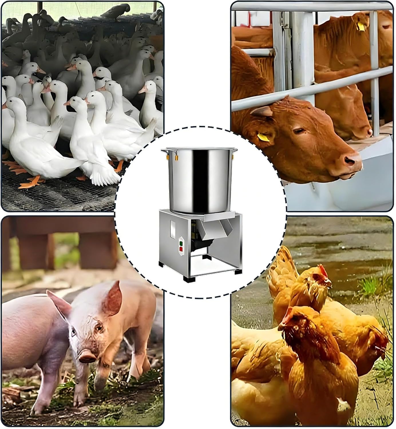Commercial Food Processor 60-200Kg/H, Commercial Vegetable Chopper, Large Feed Port, 3500 RPM Professional Veggie Shredder Grater, Breeding Crusher for Chicken Duck Feed Processing 1000W