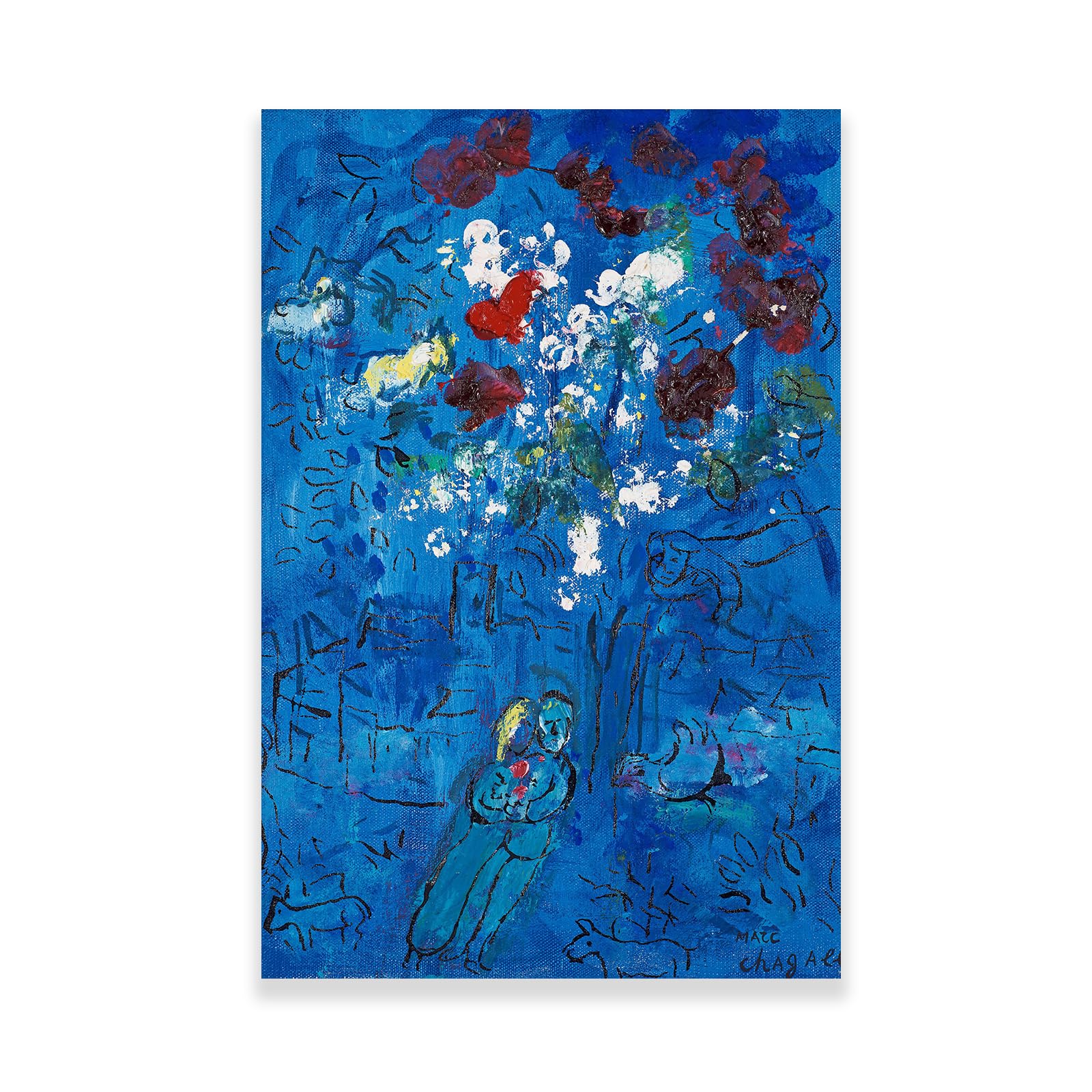 Jdmnzc Marc Chagall Canvas Wall Art - Le Bouquet Au Dessus De Vence Flower Poster - Surrealism Abstract Flower Pictures for Bedroom Wall Decor Paintings Unframed (12x18inches/30x45cm)