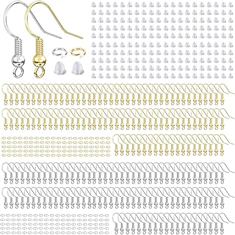 Hypoallergenic Earring Hooks, 600 Pcs Earring Making Supplies Kit with Earring Hooks, Jump Rings and Earring Backs for Jewelry Making (Silver and Gold)