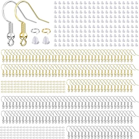 Hypoallergenic Earring Hooks, 600 Pcs Earring Making Supplies Kit with Earring Hooks, Jump Rings and Earring Backs for Jewelry Making (Silver and Gold)
