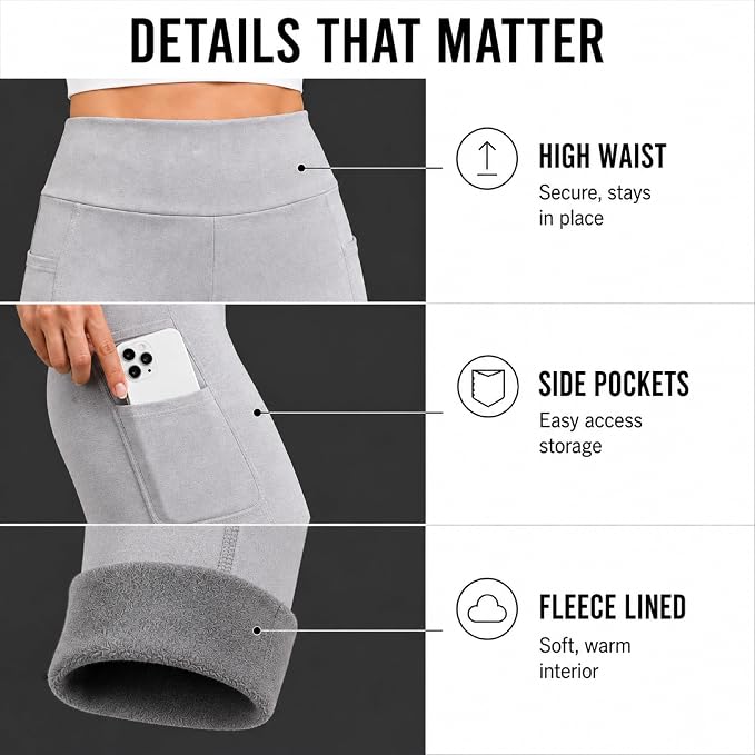 Leggings para mujer con bolsillos de polar suave miniatura 4