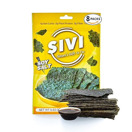 SIVI - Bocadillos coreanos de algas fritas con sal de soja, veganos, a base de plantas, chips de algas marinas con alto contenido de proteínas y sin