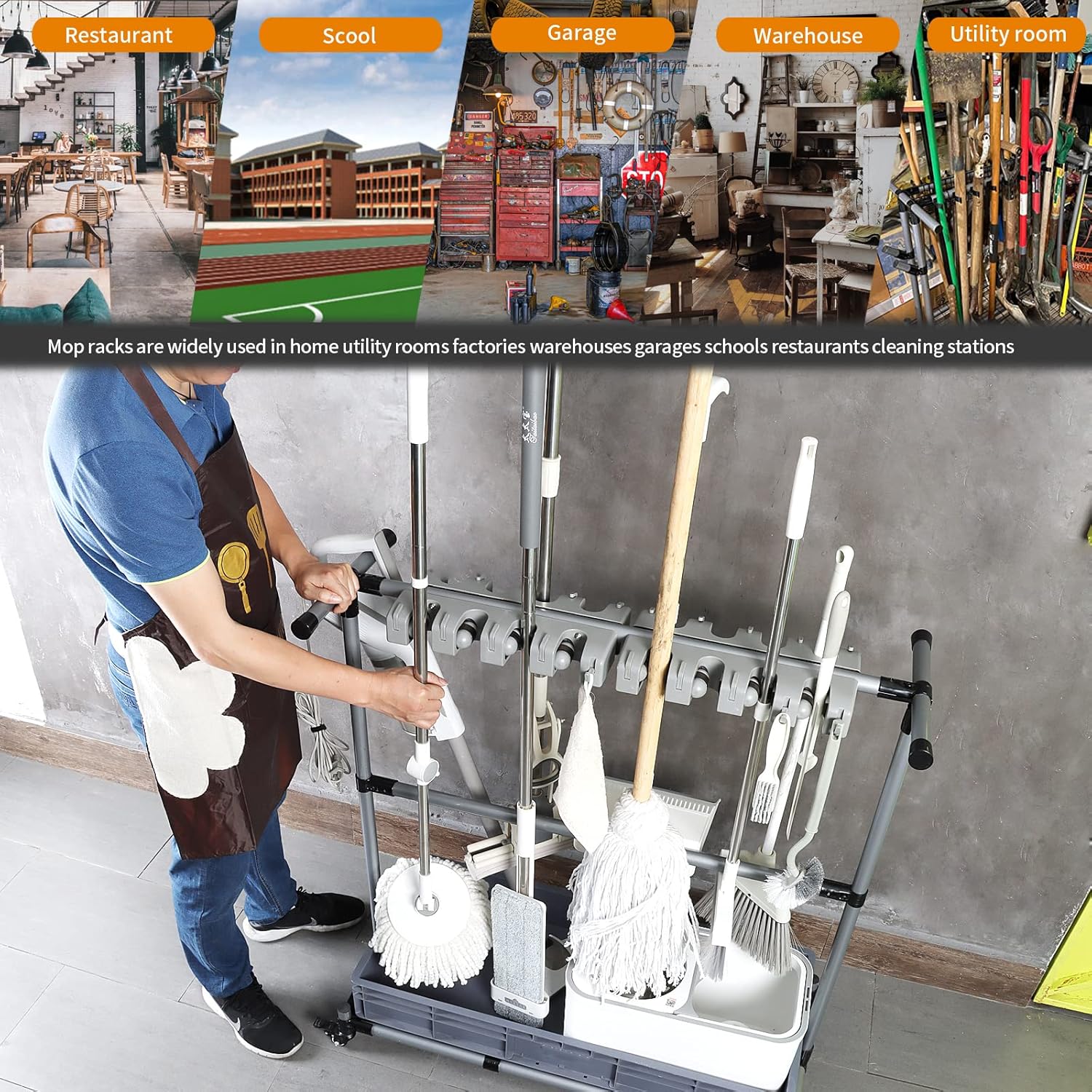 Generic Multifunctional Cleaning Cart and Tool Organizer - Broom and Mop Holder