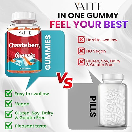 Miniatura 5 de Chasteberry Suplemento para mujer, gomitas Suplementos masticables veganos para equilibrar el apoyo hormonal para mujer, masticables a base de