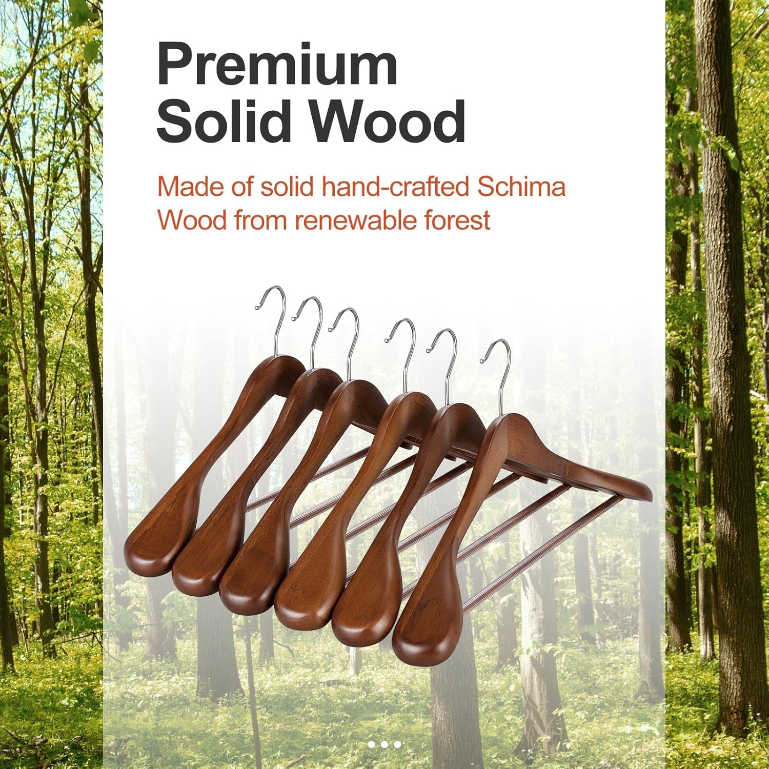 TOPIA HANGER Wide Shoulder Wooden Hangers, Suit Hangers with Non Slip Pants Bar & 360° Swivel Hook, Solid Wood Heavy Duty Coat Hanger, 6 Pack (Walnut)-CT02WA - Image 6