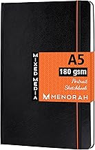 MENORAH Paper - A5 - Sketch Book For Artist - 180 Gsm (100 Pages / 50 Sheets) - Artist Drawing Book - (21.0Cm X 14.8Cm) - Hard Case Bound - Completely Handmade - Portrait, Oil Paint
