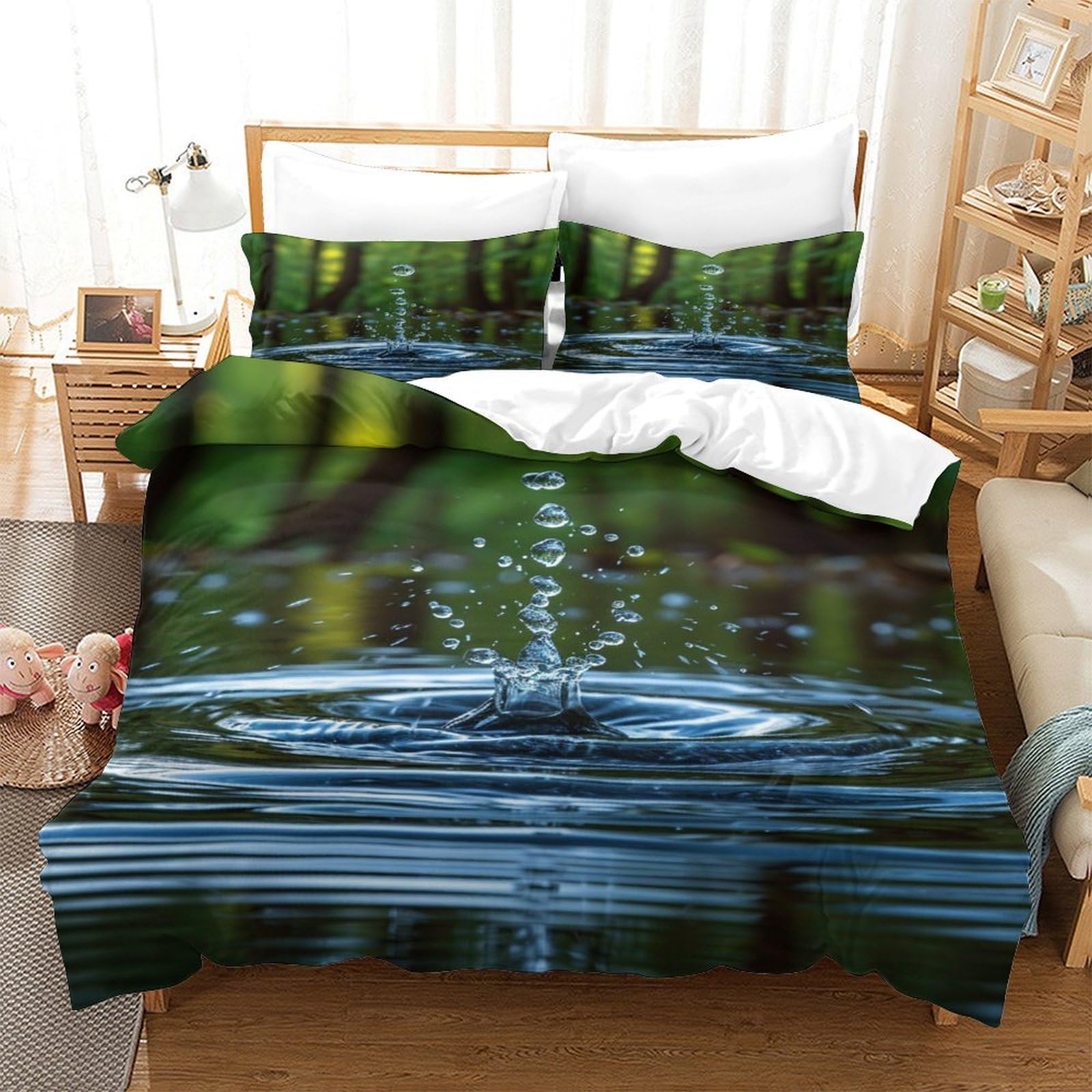 P1s9u7w5y Water Ripple-6 Serene Stream 3D Printed Duvet Cover Set 3Pcs Microfiber Nature River Bedding Set King（220X240cm）