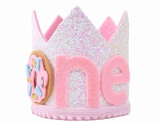 One Birthday Crown for Donut Party - First Birthday Hat for Photo Booth Props and Backdrop Cake Smash, Best Donut 1st Birthday Party Supplies for Kids
