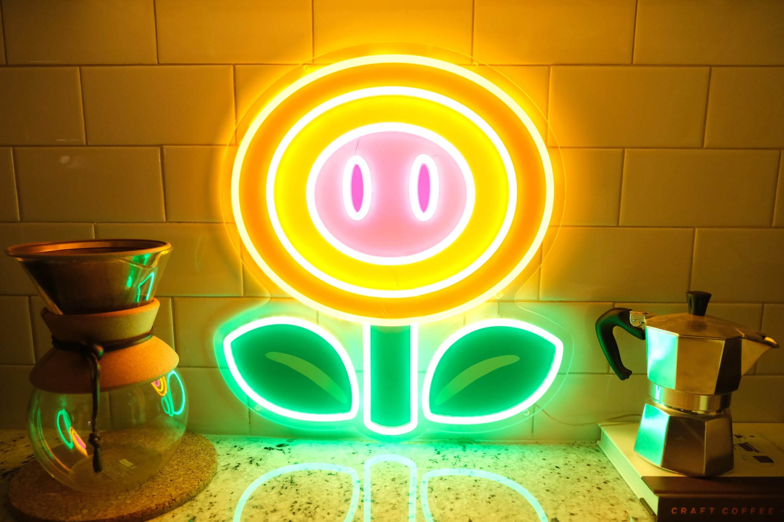 Fire Flower LED Gaming Neon Sign con modalità di illuminazione dimmerabile per camera da letto, decorazione della sala giochi, camera dei bambini, grotta degli uomini, decorazione da parete e