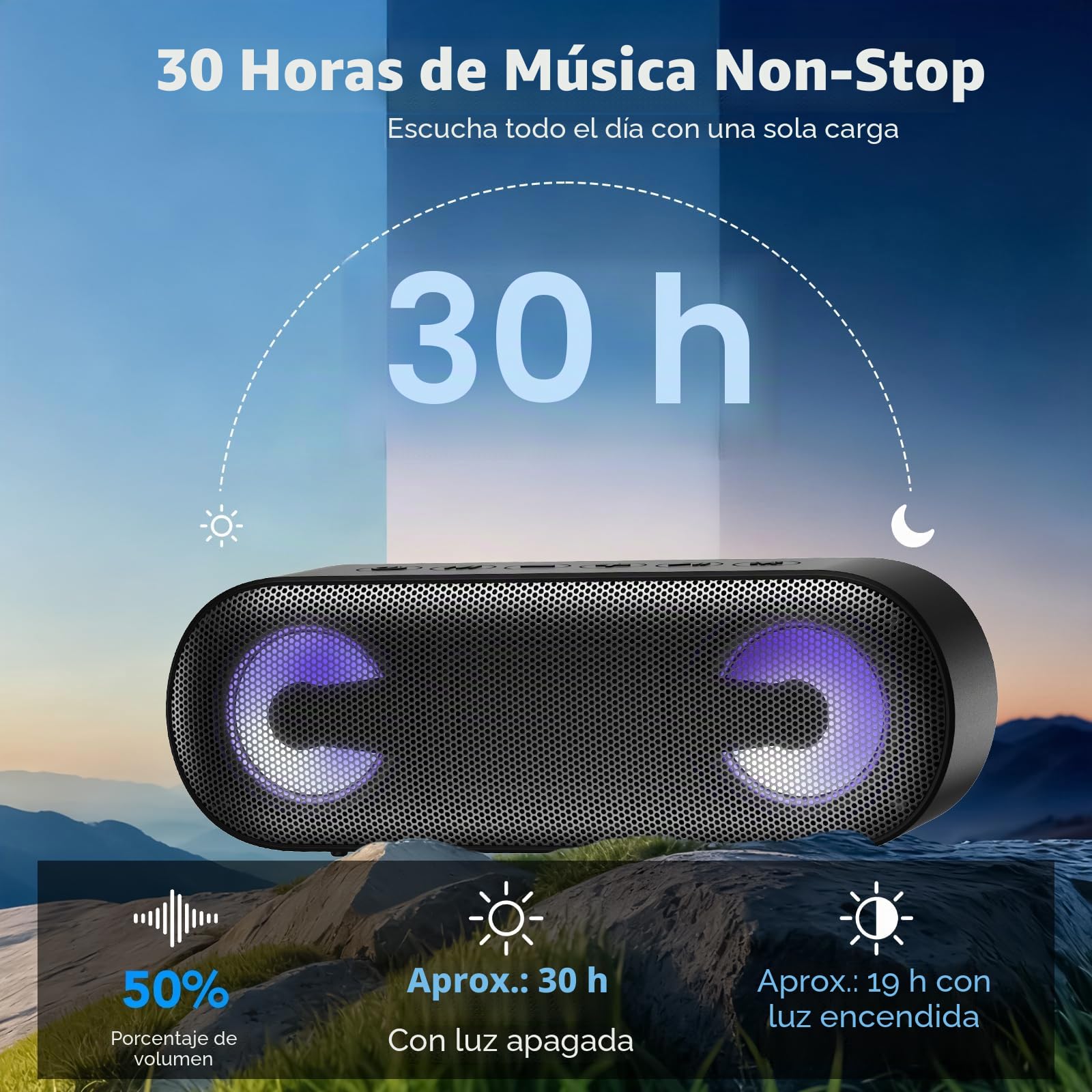 Altavoz Bluetooth Portátil Potente 40W, Altavoces Bluetooth 5.4 con Emparejamiento TWS,7 Cambios RGB, 30 H Reproducción, Impermeable IPX7, Speaker de Exterior para Viajes/Deportes/Fiestas/Ciclismo