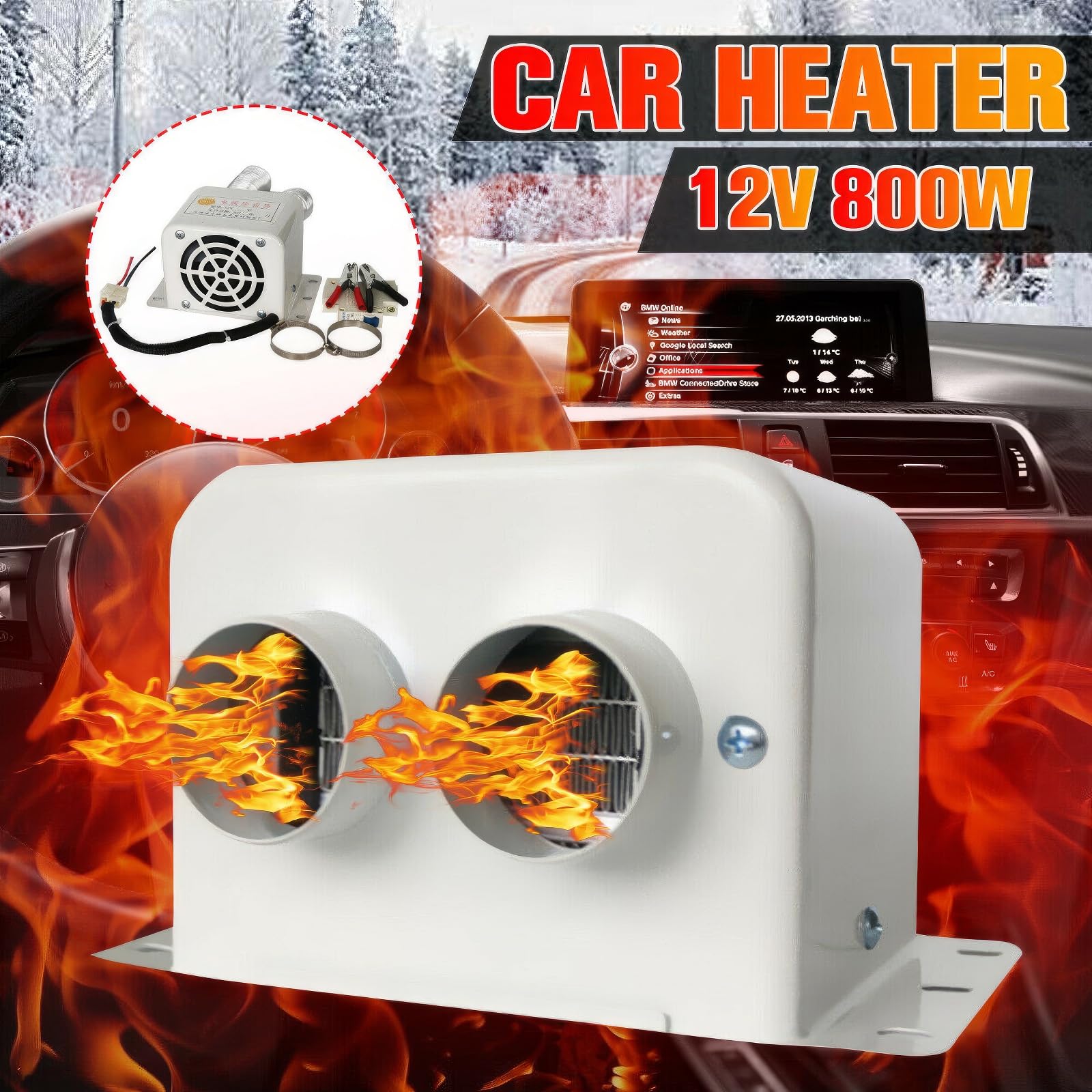 Calentador de coche portátil TOTMOX, desempañador de calentamiento rápido TOTMOX, calentador de cerámica PTC de calentamiento rápido de 800 W para coche de 12 voltios SUV RV, Negro