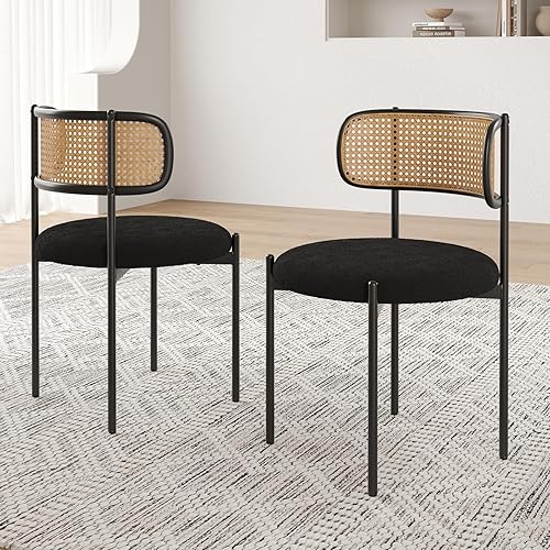 Miniatura 8 de Farini Juego de 4 sillas de comedor tapizadas modernas, sillas de comedor con respaldo de ratán, sillas de cocina decorativas con patas de metal,