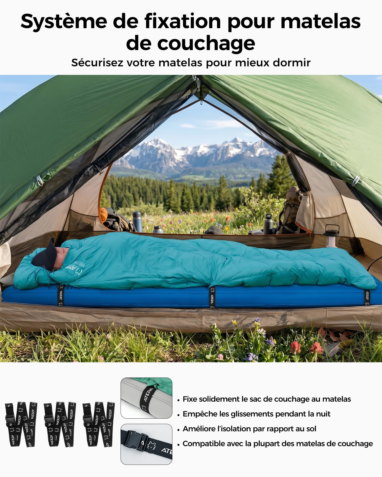 ATEPA Sac de couchage en duvet, sac de couchage d'extérieur avec duvet 600 FP, imperméable, sac de couchage pour 4 saisons, idéal pour les adultes pour le camping, les voyages et les aventures