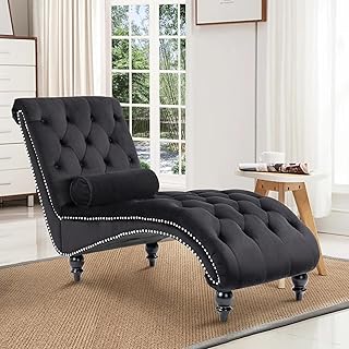 Tufted Chaise Lounge Chair Indoor, Velvet Chaise Lounges with Solid Wood...