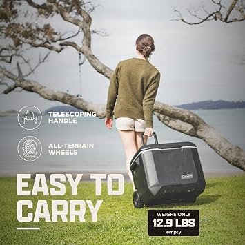 Coleman Xtreme Rolling Cooler with Wheels, Extra-Walled Insulation Keeps Ice up to 5 Days, Portable Wheeled Hard Chiller