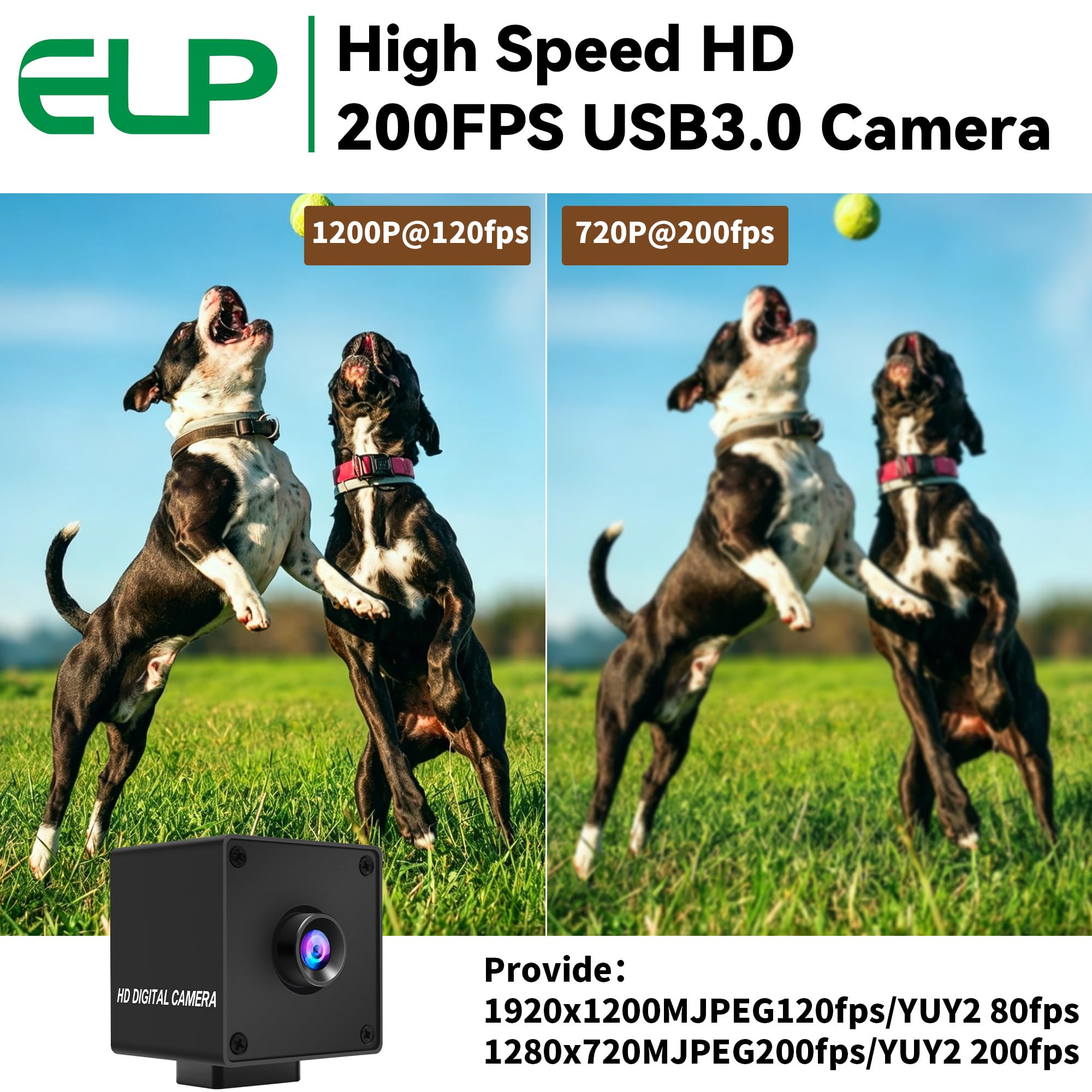 ELP Cámara global de alta velocidad con obturador USB 3.0, 720P/200fps, 1200P/120fps, USB3.0/2.0 de 20 pines, gran angular de 100 grados, para Windows, Linux, Mac, Pi, cámara web AR0234 de marco