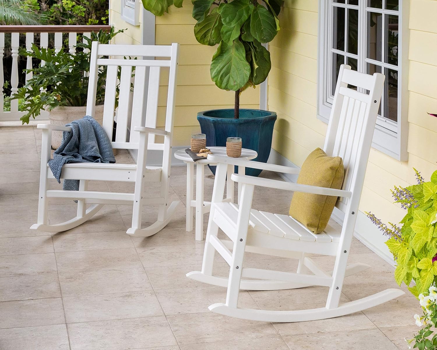 POLYWOOD Estate 3-Piece Rocking Chair Set, Outdoor Porch Rockers, Fade-Proof HDPE, Classic Front Porch Furniture for Patio, Deck, Garden, Mahogany