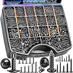 Mxuteuk 1095PCS Kits d'assortiment de vis auto-tappantes, #8#10 410 Vis auto-percevantes de tête en acier inoxydable et M2 M3 M4 Acier au carbone Phillips Pan Head Vis auto-tappantes pour le plastique, Bois