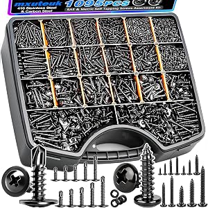 mxuteuk 1095PCS Self Tapping Screws Assortment Kits, #8#10 410 Stainless Steel Truss Head Self Drilling Screws and M2 M3 M4 Carbon Steel Phillips Pan Head Self Tapping Screws for Plastic,Wood