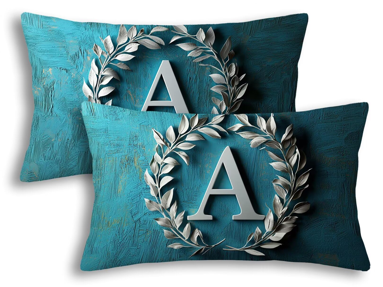 Housse de coussin extérieur imperméable 50x80 cm en lin bleu rectangulaire x2