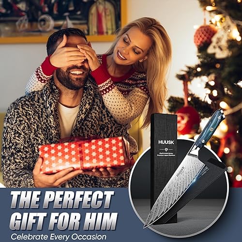 Miniatura 7 de Huusk Cuchillo de chef de 8 pulgadas, cuchillo de cocina japonés inoxidable con mango ergonómico y funda de resina, cuchillos de cocina afilados de