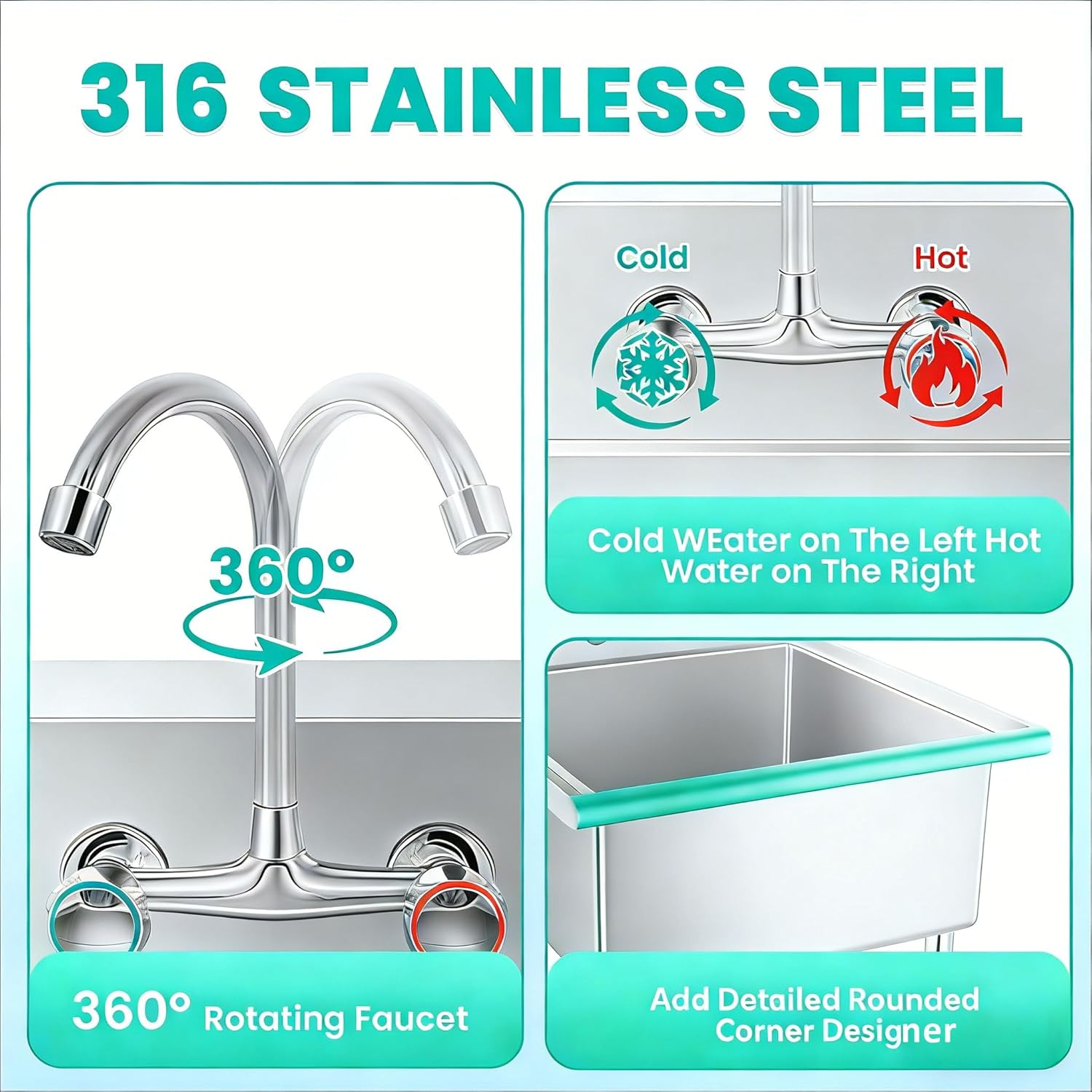 Heavy-Duty Stainless Steel Utility Sink 27" x 27" x 41", NSF Commercial Single Bowl Sinks with Strainer & Drain Pipe, 1 Compartment Free Standing Small Sink for Home, Restaurant, Garden, Laundry Room
