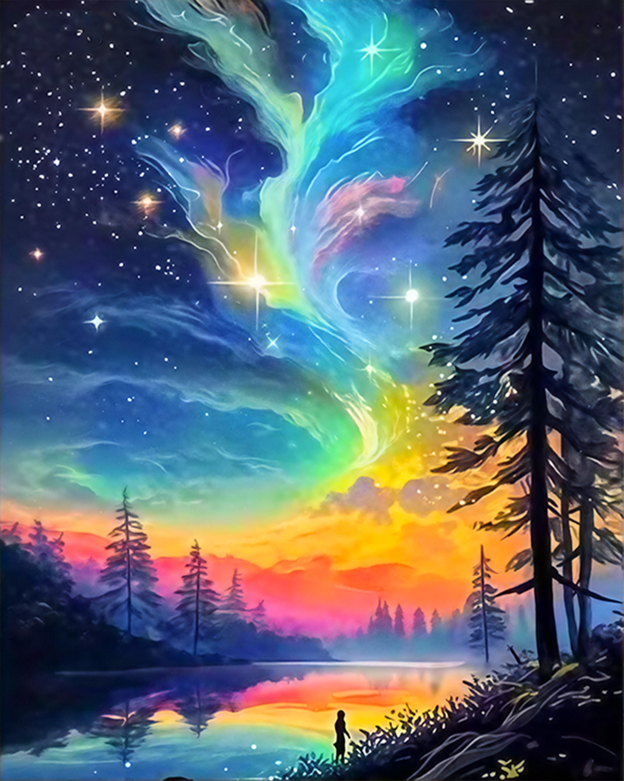 OkarinaArt Malen nach Zahlen Erwachsene Polarlicht Paint by Numbers, DIY Acrylfarben Malset mit Pinseln, Sternenhimmel Ölgemälde auf Leinwand zum Selbermalen ohne Rahmen, 40 x 50 cm