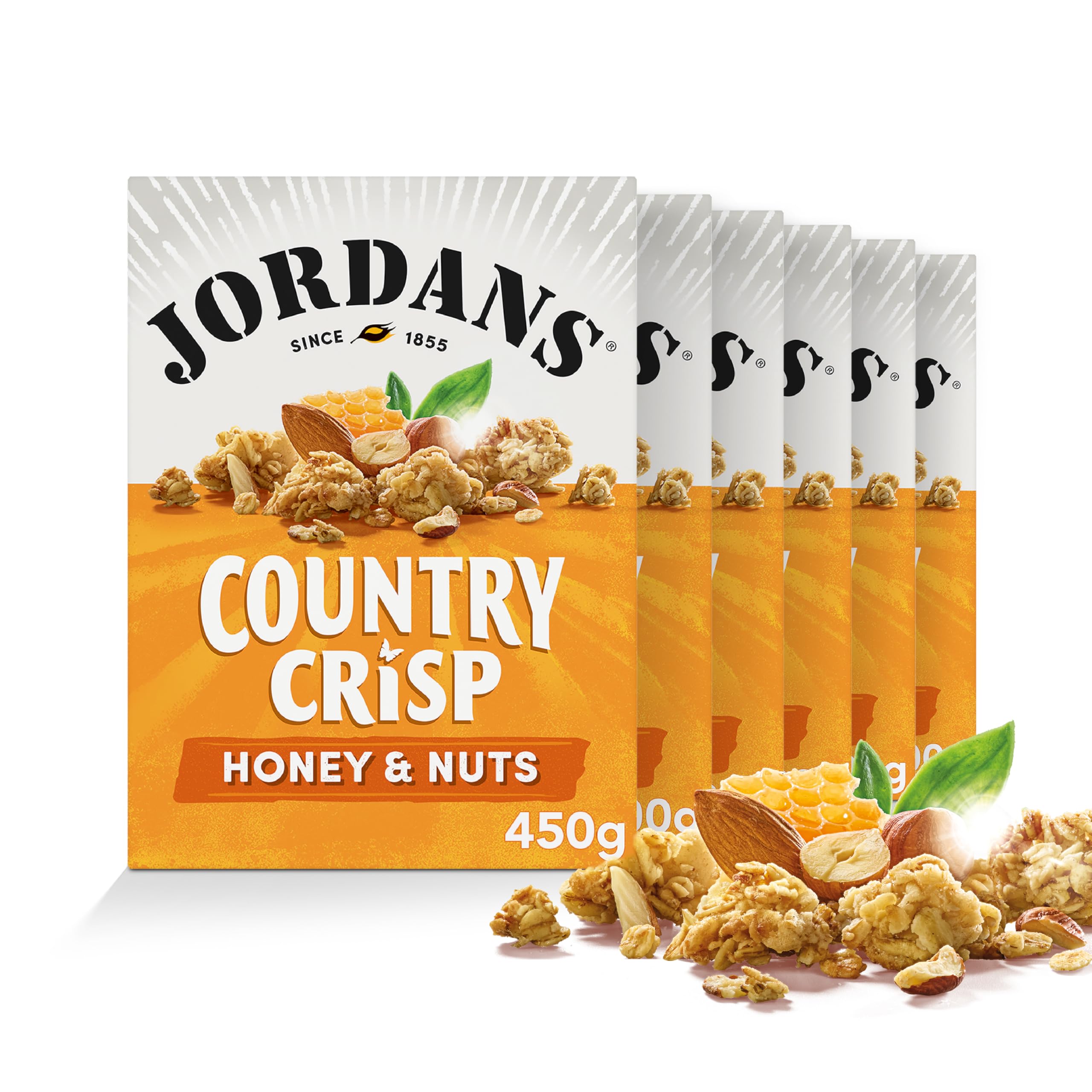 Jordans Country Crisp Honey & Nuts Breakfast Cereal - Oat and Barley Clusters with Honey, Almond and Hazelnuts -No Artificial Flavours or Preservatives -British Baked Cereal - 450g (Pack of 6 x 450g)