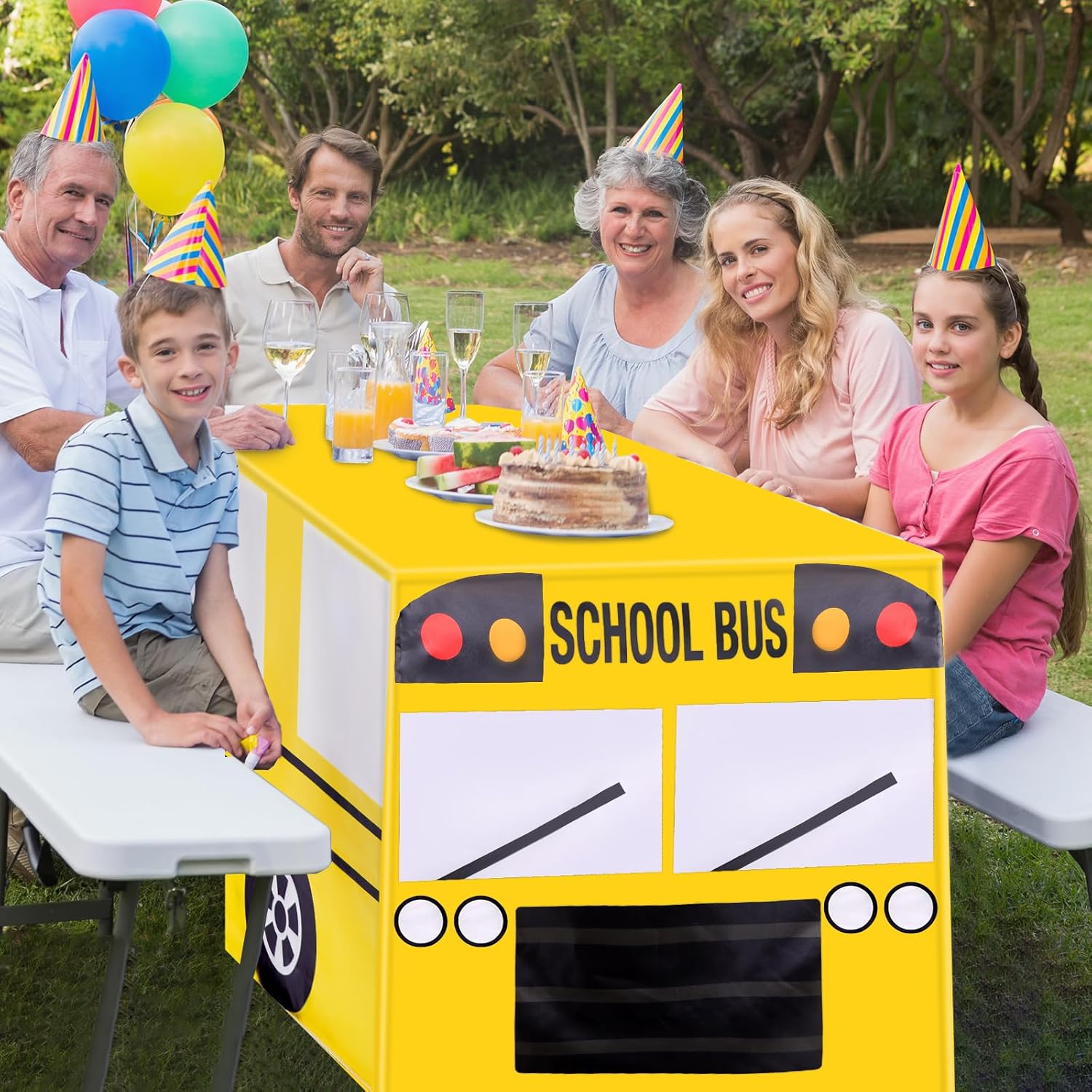 2Pcs 6 Ft School Bus Tablecloths Birthday Party Decorations School Bus Theme Table Cover Washable Fabric Polyester Rectangle Table Covers Protector for School Kindergarten Back to School Party Decor