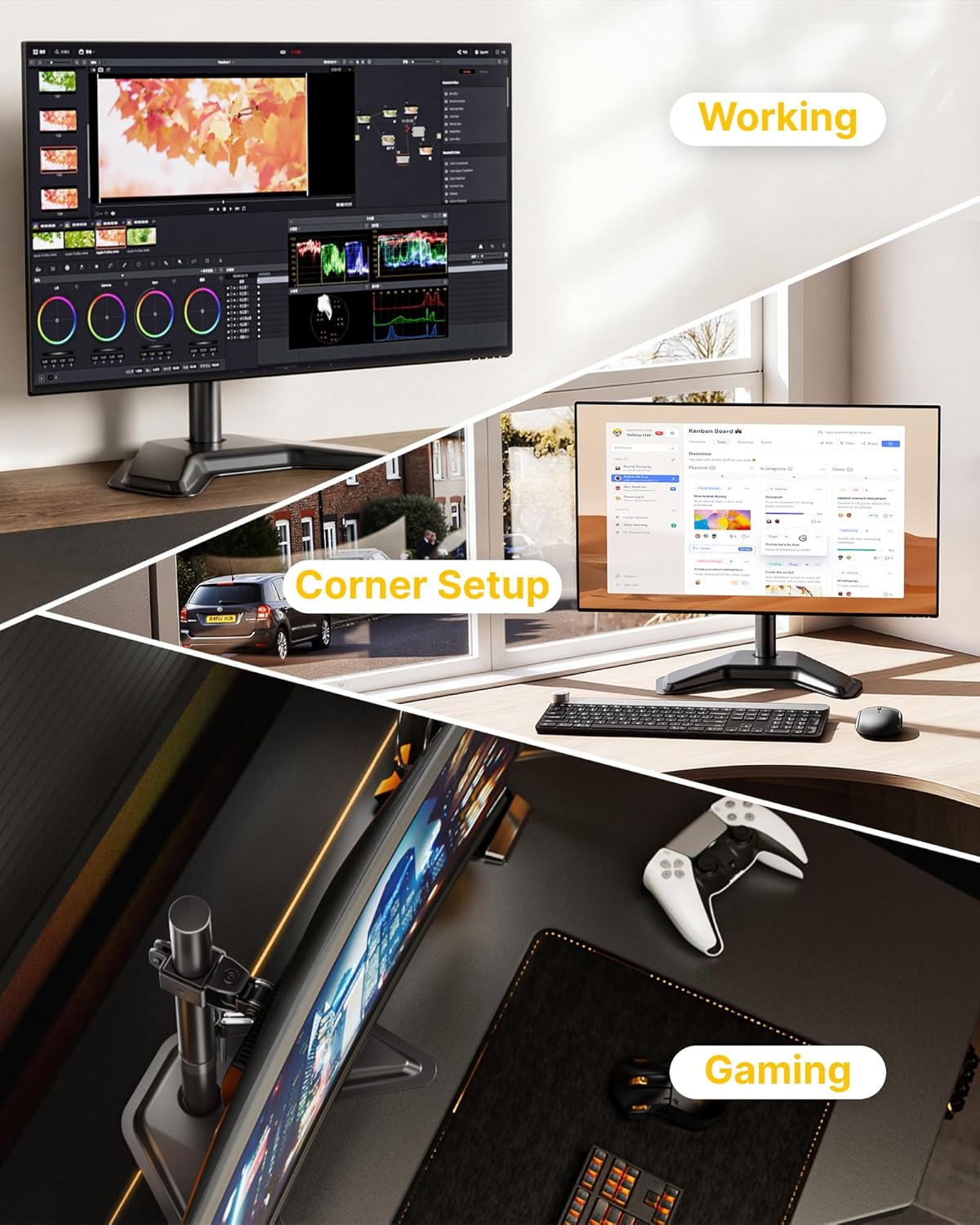 monTEK Stable Single Monitor Stand, Freestanding Monitor Arm for 17 to 32 inch & 22lbs Capacity Screen, Adjustable Height Desk Mount with Swivel and Tilt, VESA 75x75/ 100x100mm