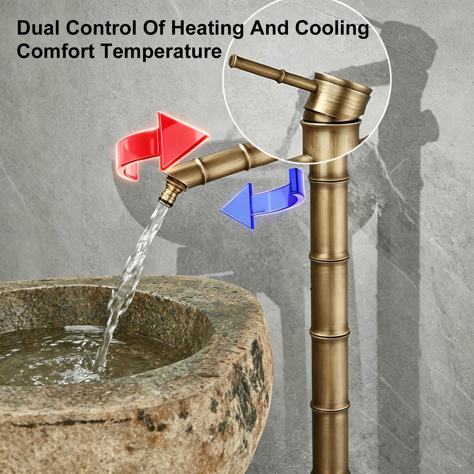 Fuente Jardin Exterior en Cobre, Grifo Jardin de Heladas con Altura Ajustable y Mangueras de Suministro de Agua Fría y Caliente Para Uso en Exteriores