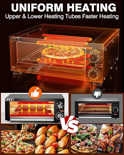 Miniatura 3 de PYY Horno de pizza de 12 pulgadas, para encimera, para interiores, máquina eléctrica para hacer pizza para el hogar, con temporizador, acero