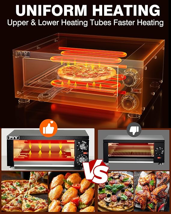 PYY Electric Pizza Oven Indoor Countertop Pizza Oven Commercial Pizza Maker Machine for Home with Timer Stainless Steel Pizza Cooker