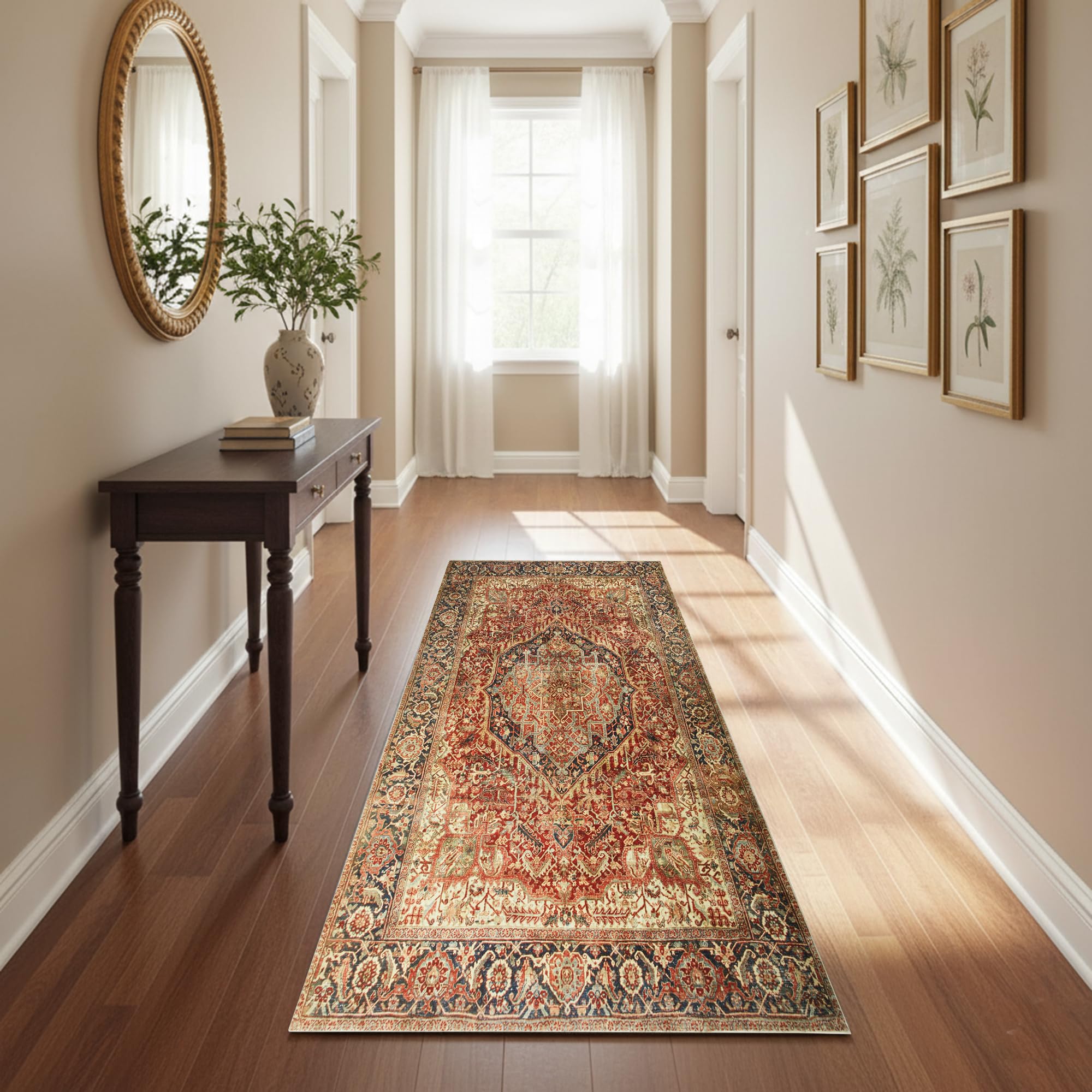 Hafaa Machine Washable Runner Rugs for Hallway Non- Slip Large Bedside Rug 80x150 cm – Traditional Pattern Bedroom Carpets for Living Room, Lounge (Majestic)