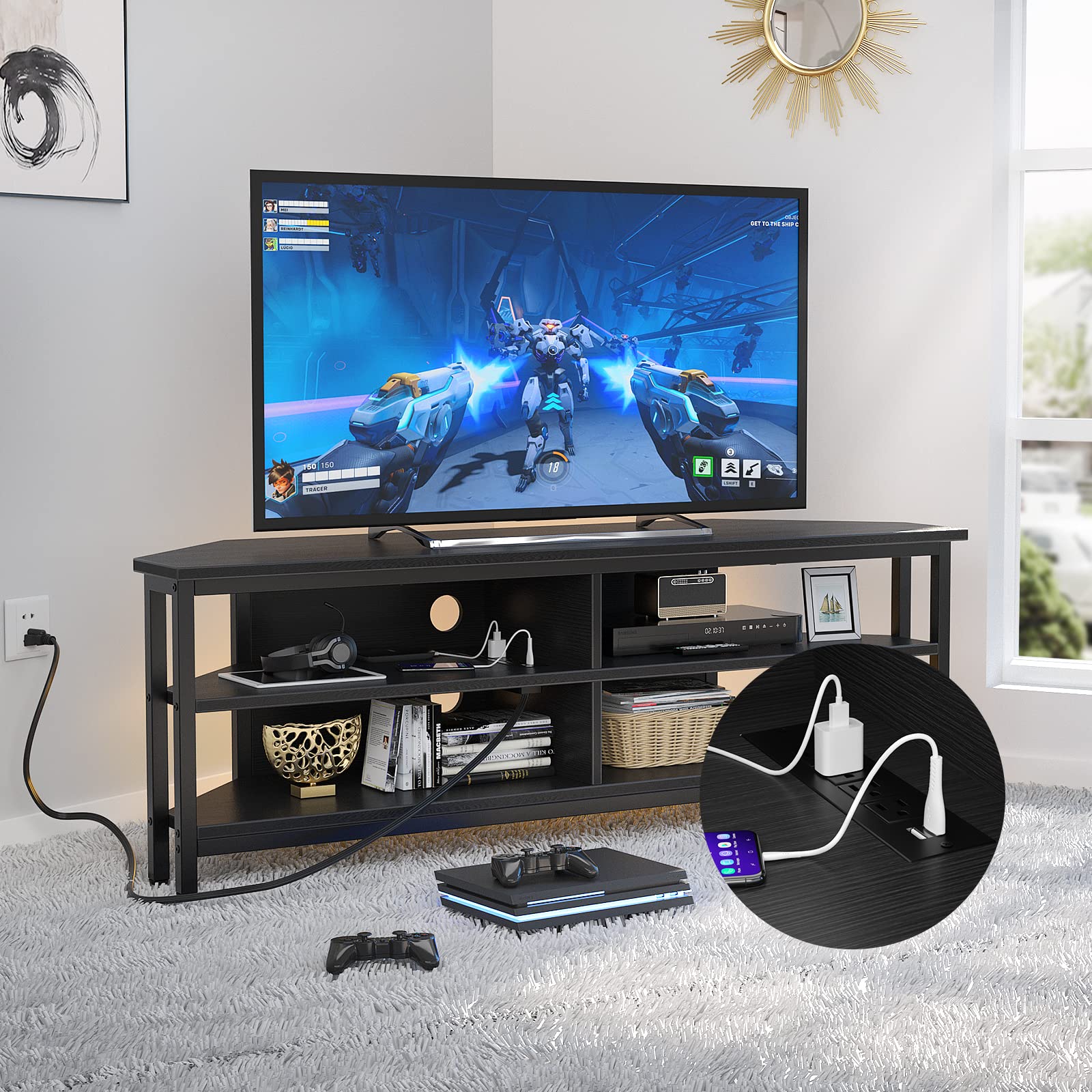 Buy Unikito Corner TV Stand With Power Outlet, Corner Entertainment Center Corner TV Table With