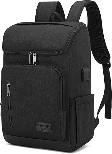 YALUNDISI Mochila vintage con puerto de carga USB para mujeres y hombres, Negro -, Mochila para portátil