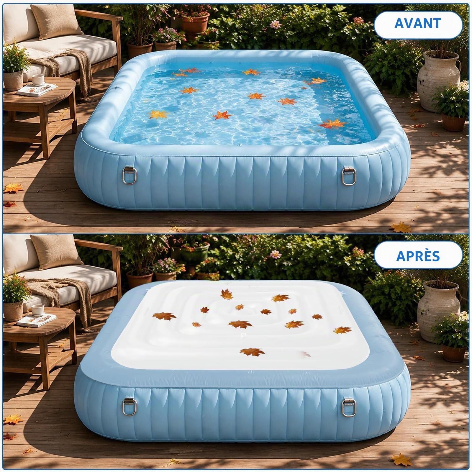 Couverture Gonflable Spa avec Poignées (Blanc, 130CM, Carrée)