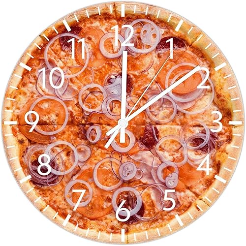 ArogGeld Reloj de pared de PVC con diseño de pizza y queso realista reloj de pared colgante de alimentos de 10 pulgadas funciona con pilas