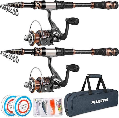 Miniatura 8 de PLUSINNO Combos de caña de pescar y carrete - caña de pescar telescópica de fibra de carbono - Carrete giratorio 12 +1 rodamientos blindados acero