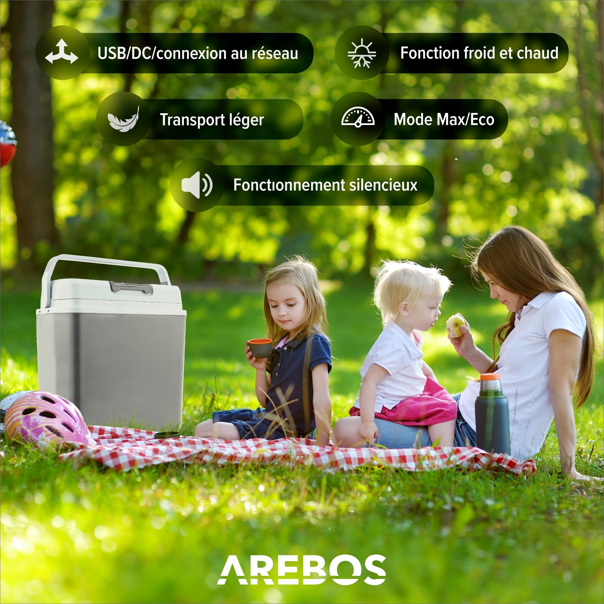 Arebos Glacière 20 litres | pour Refroidir et Garder au Chaud | Mini réfrigérateur | Glacière thermoélectrique | avec Mode ECO | 12/230 V pour Voiture et Prise électrique | Anthracite