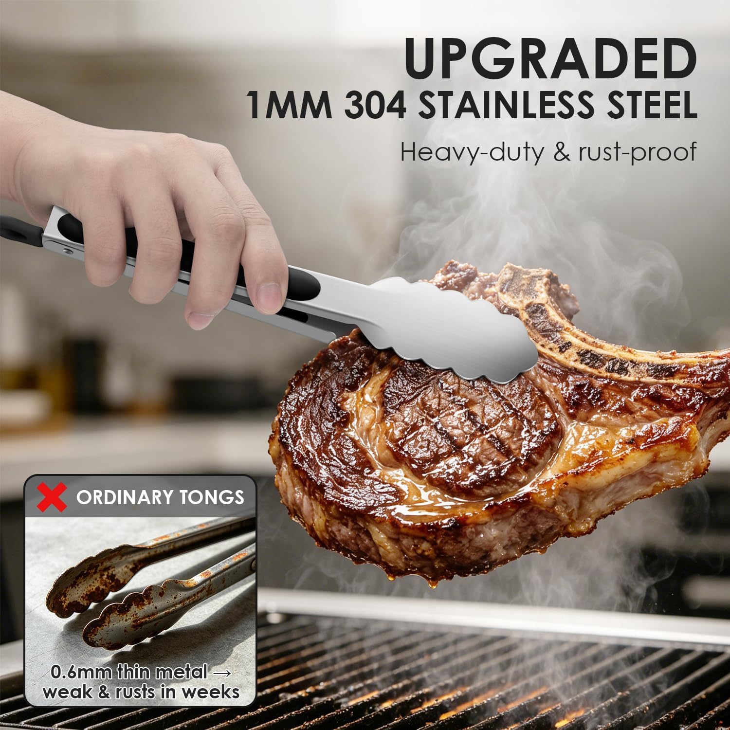 Hotec Stainless Steel Kitchen Tongs for Cooking, Set of 3-7", 9" and 12"