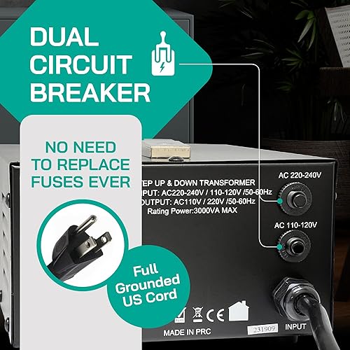 Miniatura 8 de Transformador de voltaje de 3000 vatios elevador hacia arribaabajo - Convertidor de potencia de 110 V a 220 V220 V a 110 V - Cable totalmente