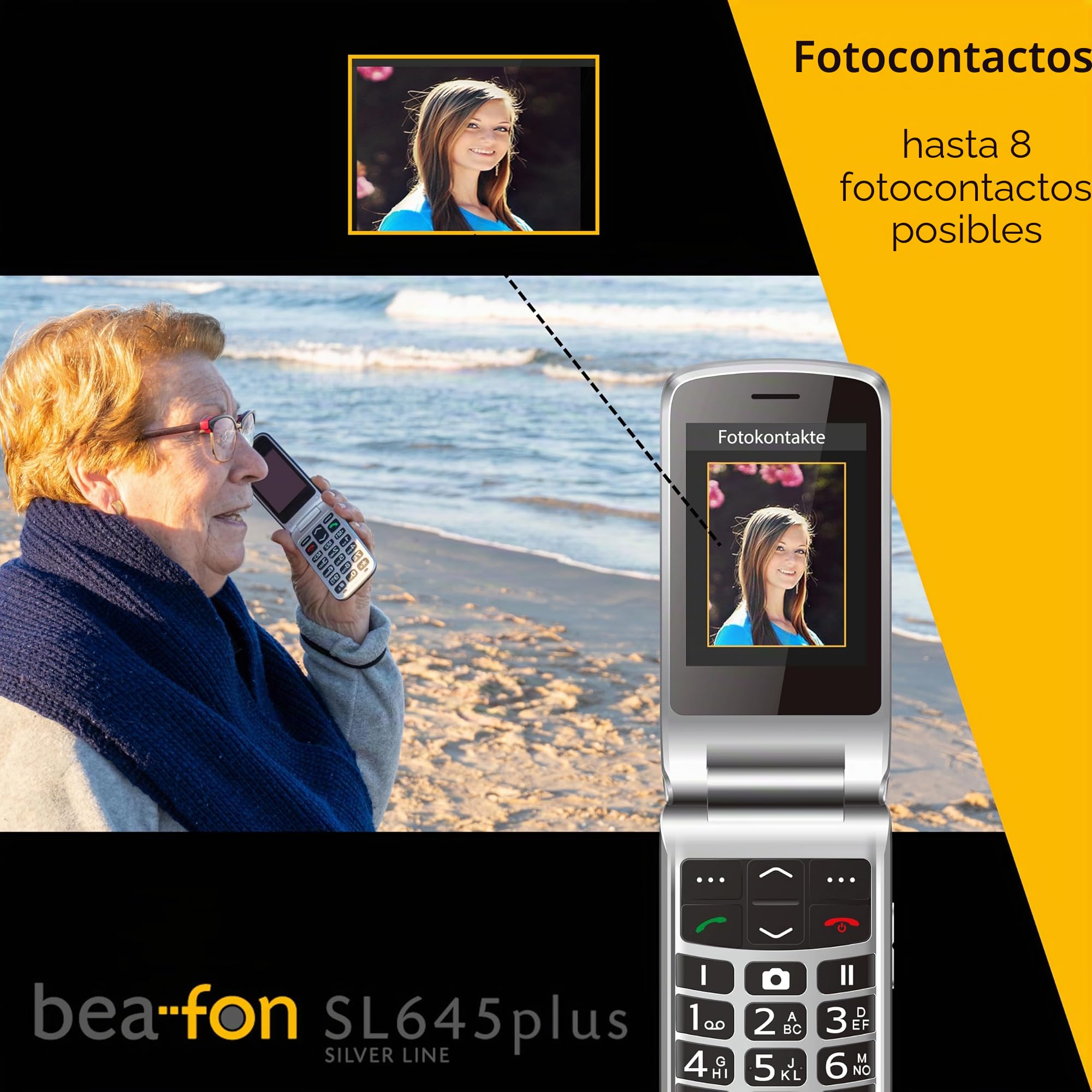 Beafon, SL645, Silverline, teléfono con Teclas Grandes, teléfono móvil para Personas Mayores con botón de Llamada de Emergencia, teléfono móvil, Pantalla Interior XXL de 2,8 Pulgadas (7,11 cm),