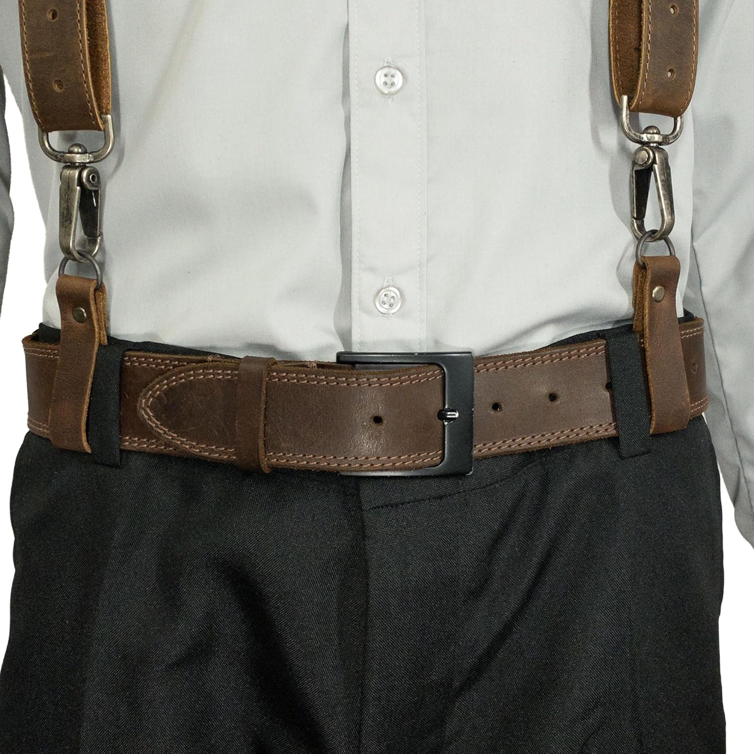 Hide & Groom, Set of 4 Riveted Suspender Loop Attachments for Groomsmen, Ideal for Wedding Ceremonies, Dinner Parties, Formal Wear, Full Grain Leather, Handmade Accessories, Bourbon Brown