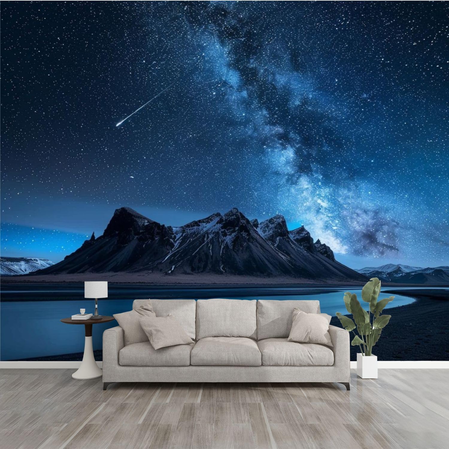 HKV148EYUI 3D Wallpaper Milky Way Mountains by sea Iceland