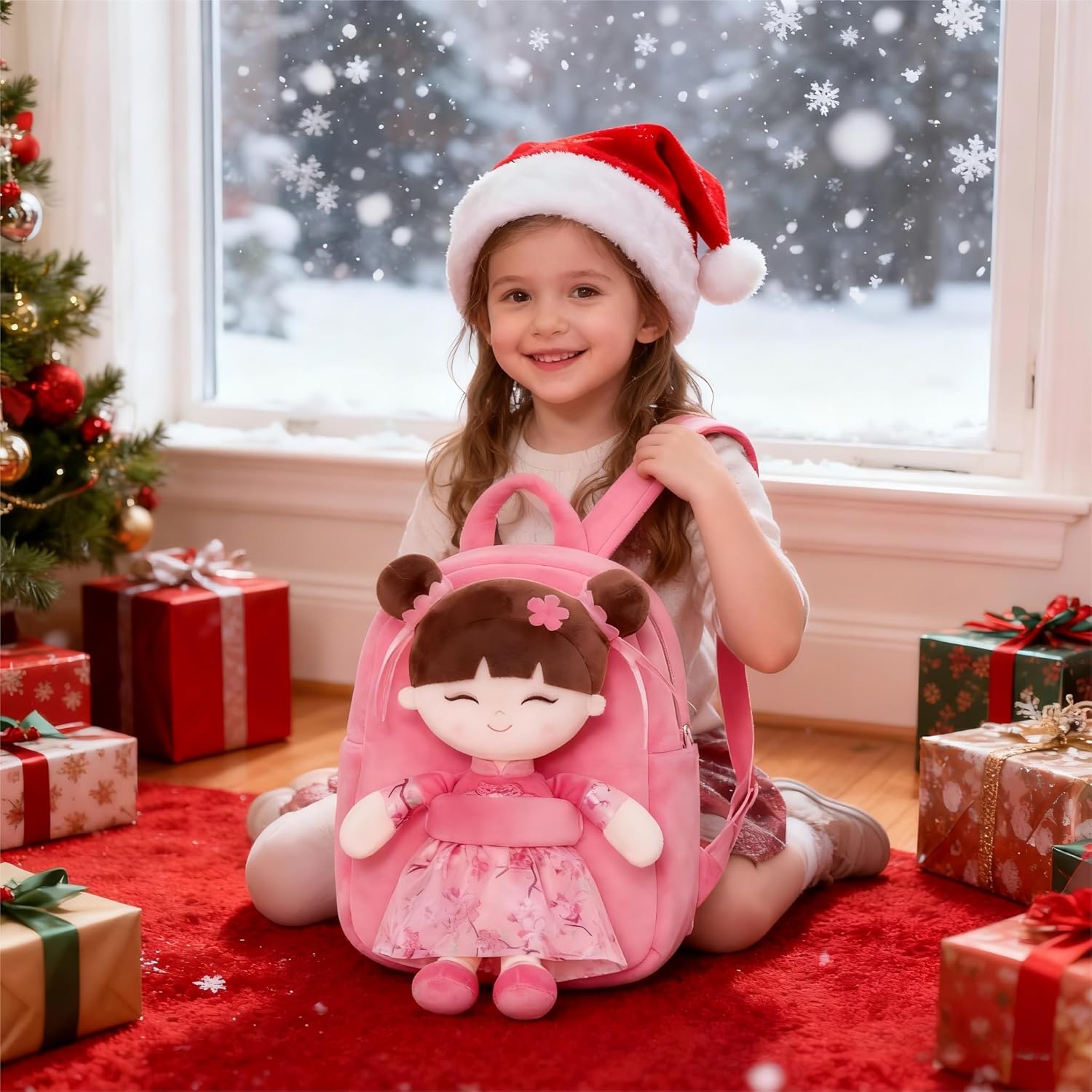 Gloveleya Back to School Gifts for Girls Kids Backpack Toddler Backpack Soft Plush Asian Girl Doll Backpacks Pink 9" - Image 4